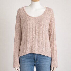 Free People Angel Soft Wool Blend Cable Knit Pullover Sweater Lightweight Size M